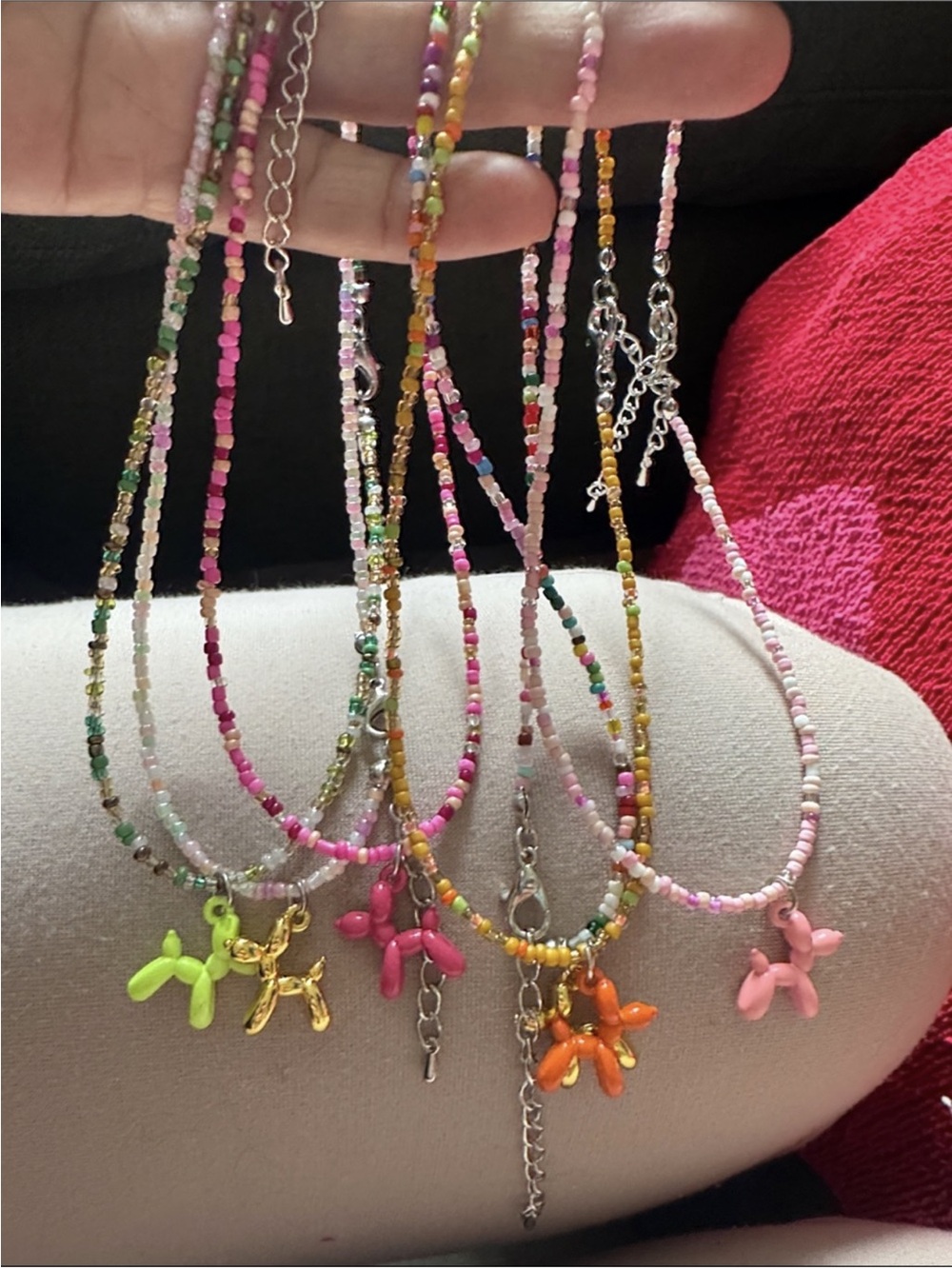 Colorful  Beaded Balloon Animal Necklace - Pink, Orange, Green